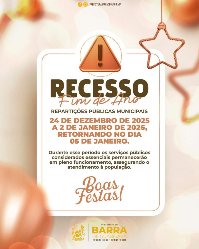 Recesso de Fim de Ano!A Prefeitura de Barra de Guabiraba informa que as repart…
