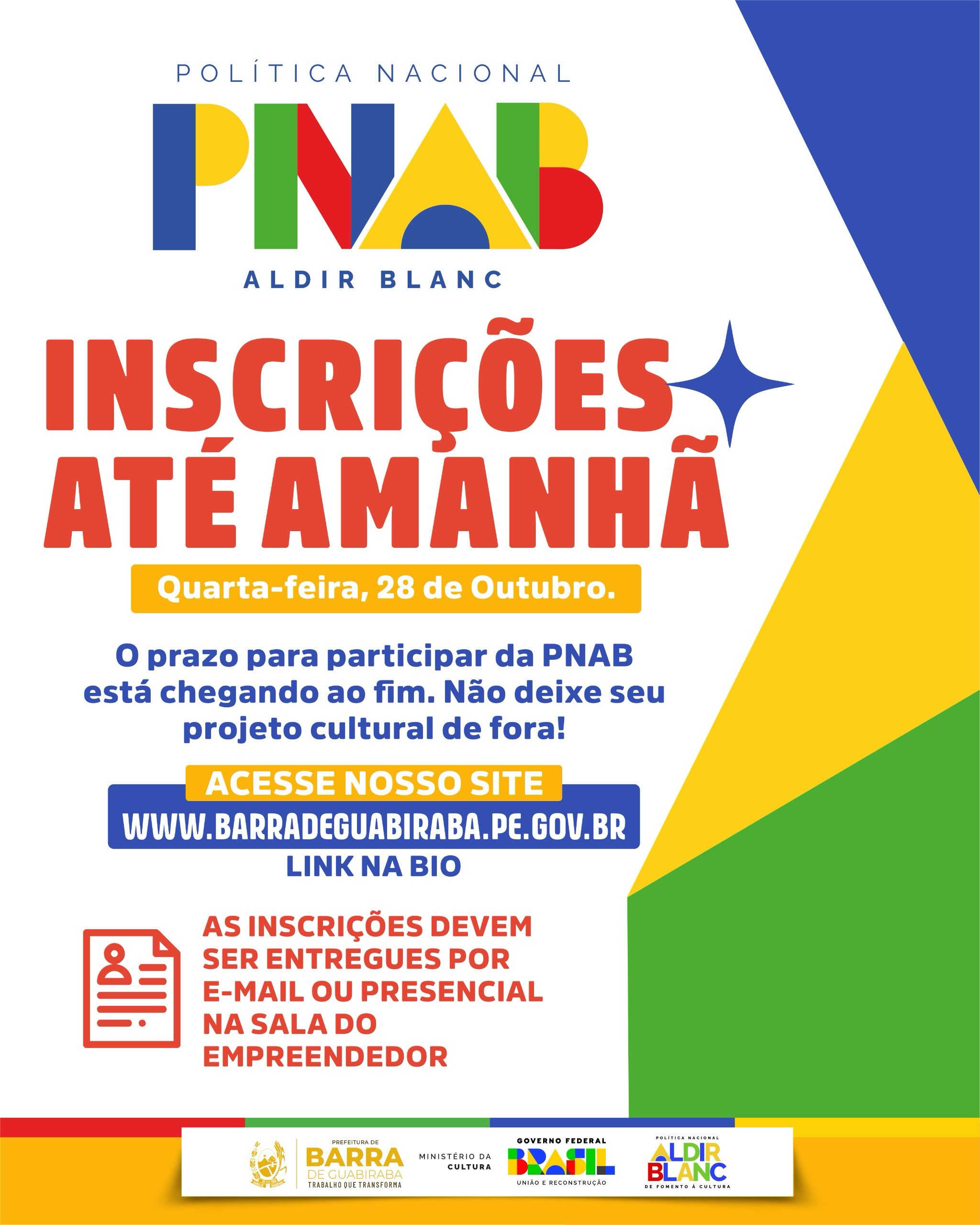 ÚLTIMO DIA DE INSCRIÇÕES DA PNAB!